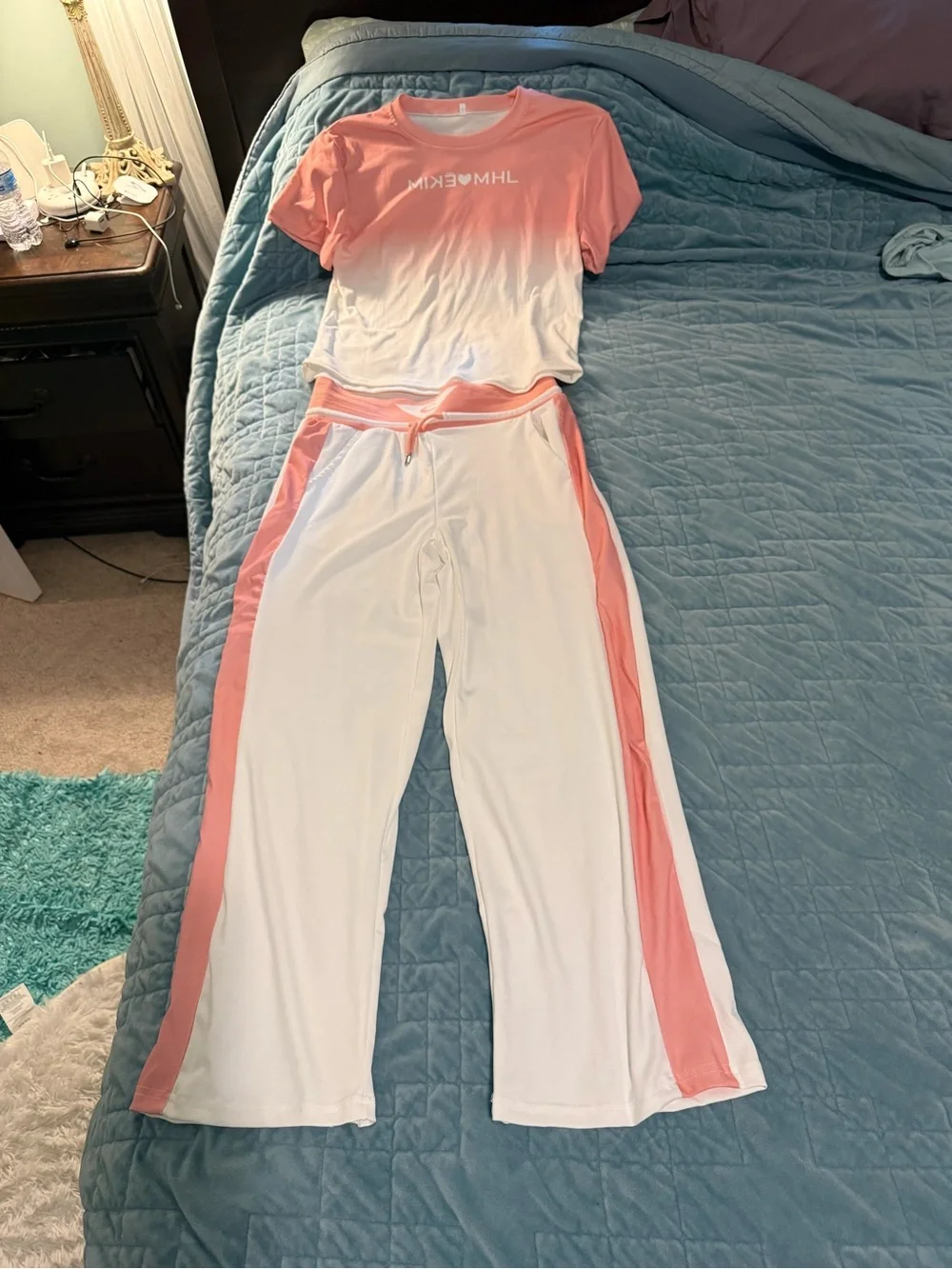 Womens Coral & White Ombre Pajama Set - Comfort Stretch Top & Pants